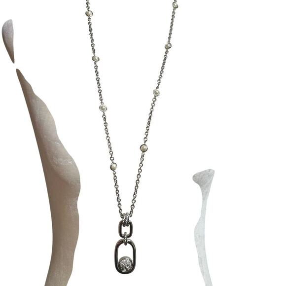 White House Black Market WHBM Silver Tone Long Necklace Reversible Pendant - Picture 4 of 5